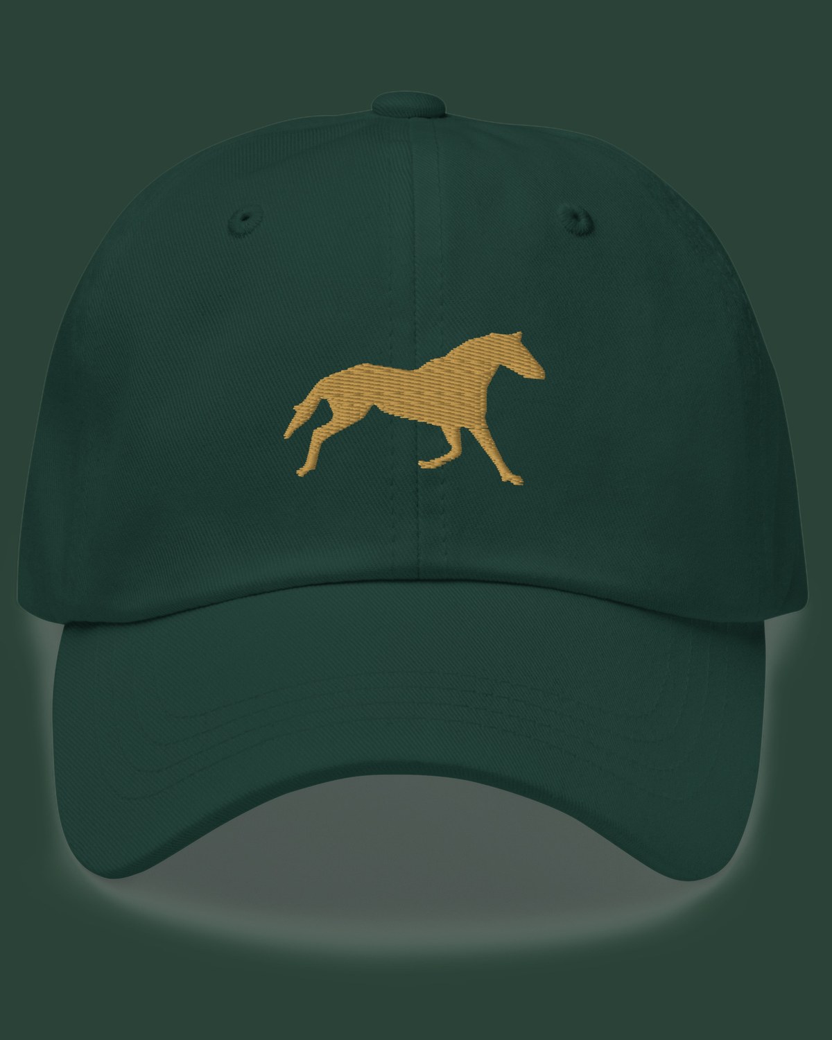 Trotting Horse Embroidered Cap in spruce, front